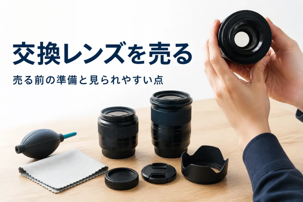 交換レンズを光にかざして中の状態を確かめている手元