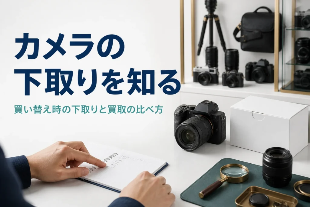 買い替えの時に古いカメラを下取りに出す相談をしているイメージ
