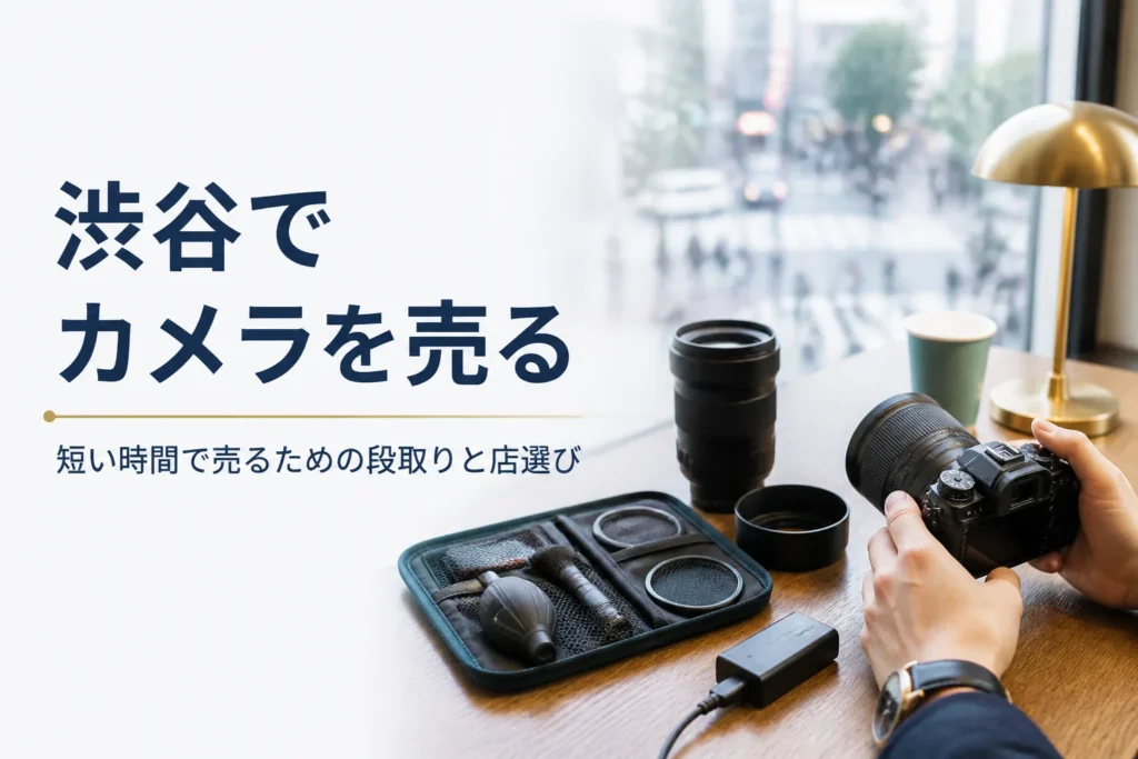 ミラーレスと交換レンズ、付属品の小袋を用意して渋谷で売る段取りをしている手元
