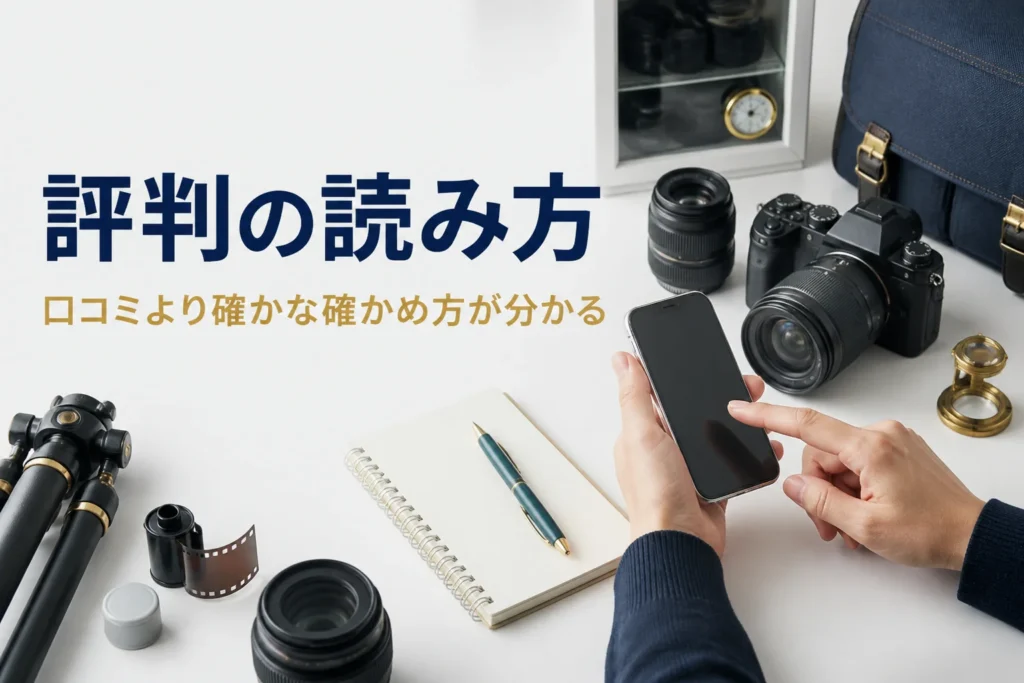 カメラの買取店の評判をメモを取りながら調べている手元