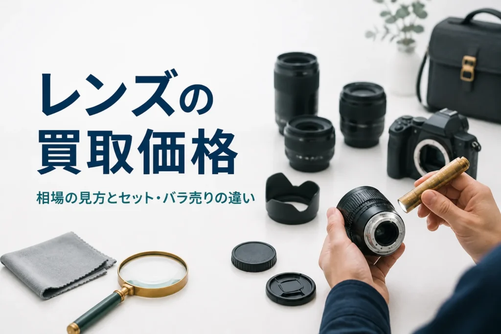 交換レンズに光を当てて中の状態を確かめている手元