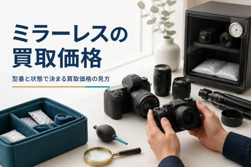 小型ミラーレスカメラと一眼レフの状態を確かめる手元