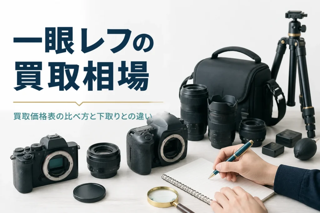 一眼レフとミラーレスを並べて型番をメモしている手元