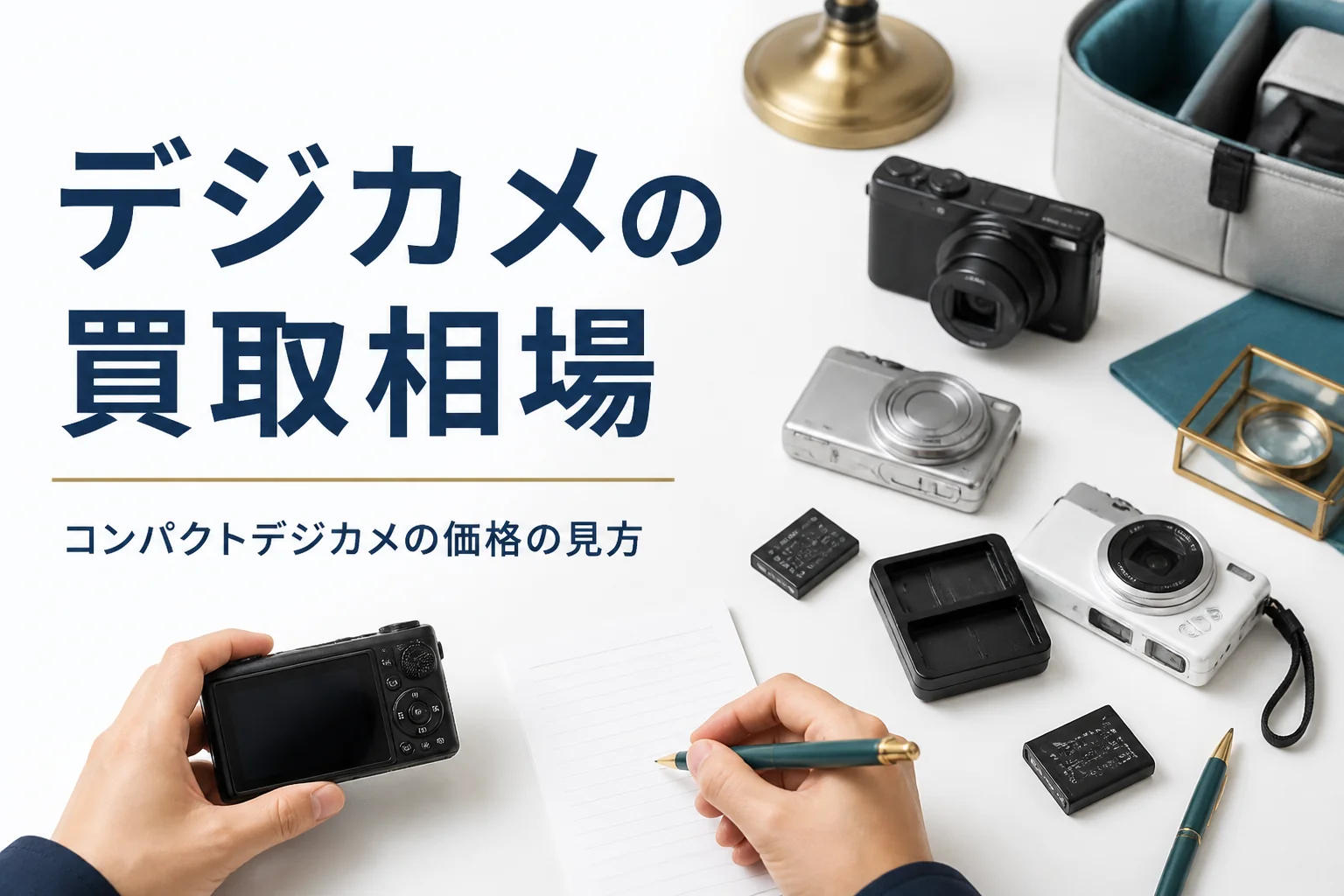 コンパクトデジカメの型番を確かめている手元