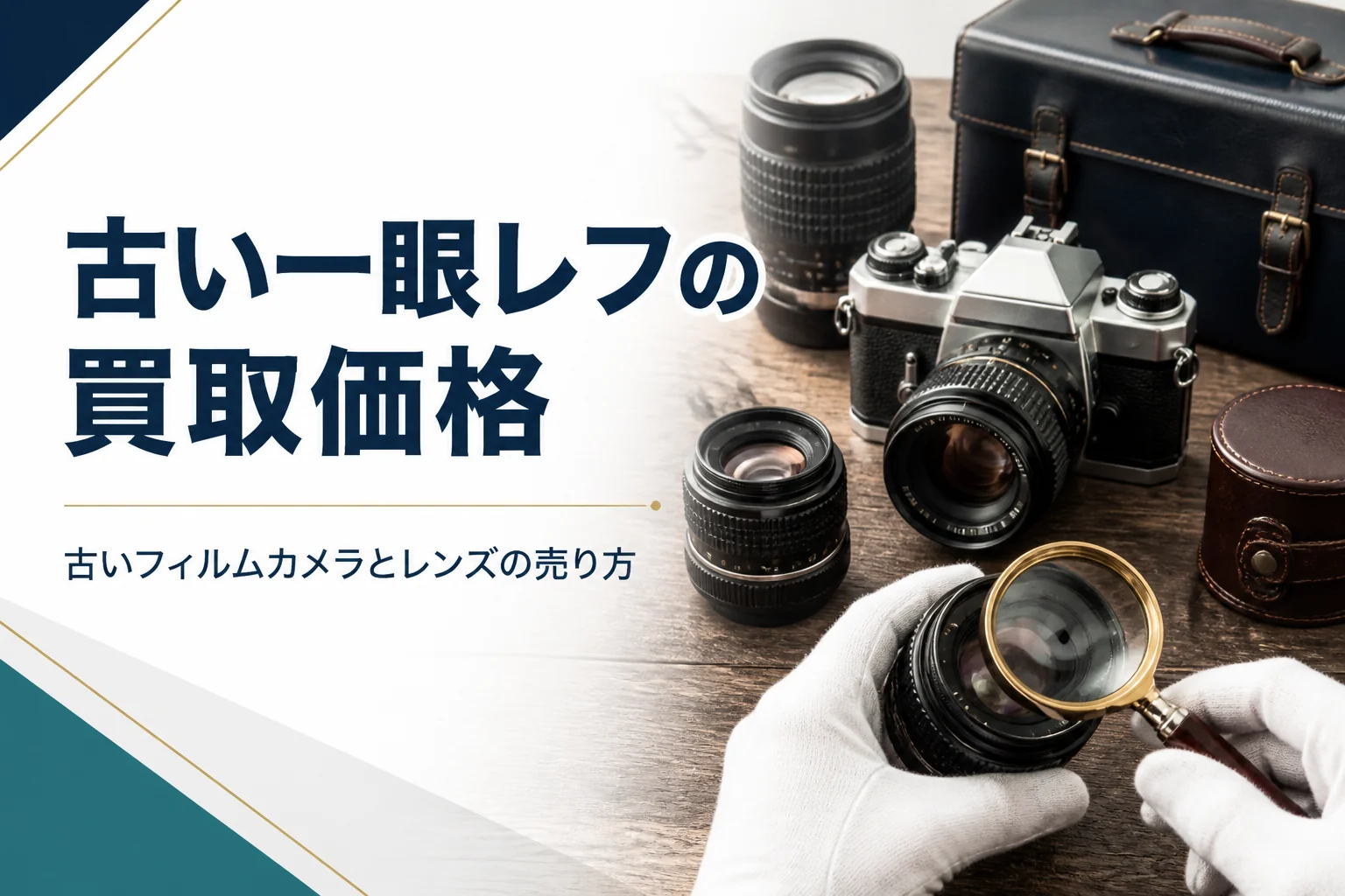 古いフィルム一眼レフとレンズを並べて確かめている手元