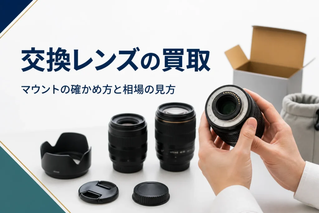 交換レンズの後ろ側を見てマウントを確かめている手元