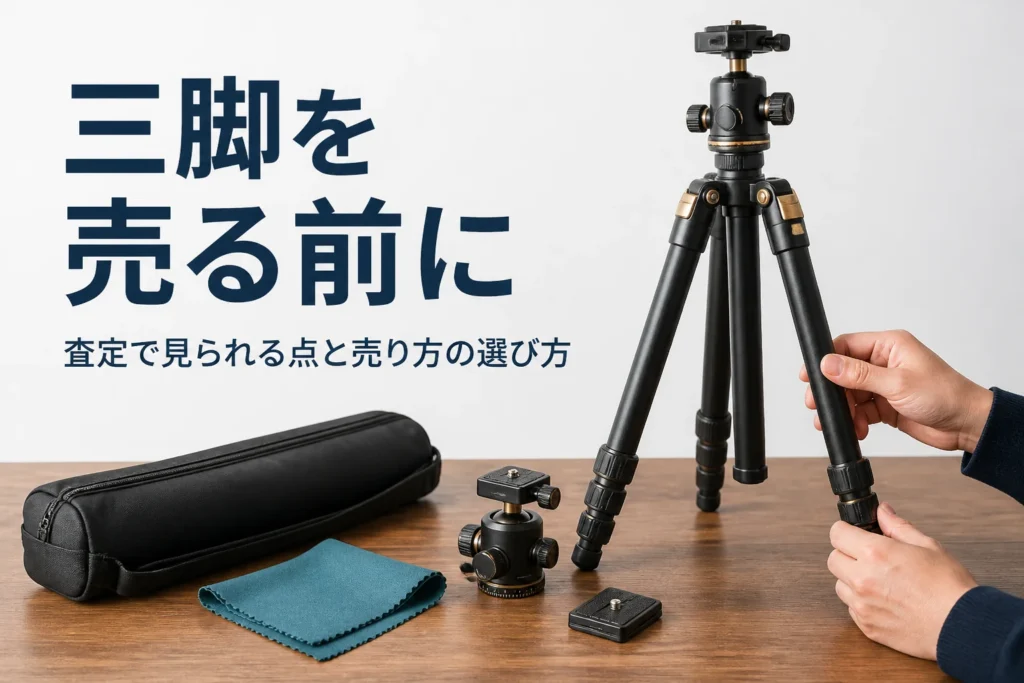 カメラ三脚の脚のロックと雲台を売る前に確かめている様子