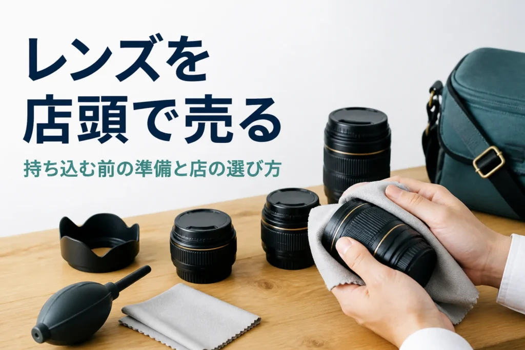 交換レンズにキャップを付けてタオルで包み、店頭に持ち込む準備をしている様子