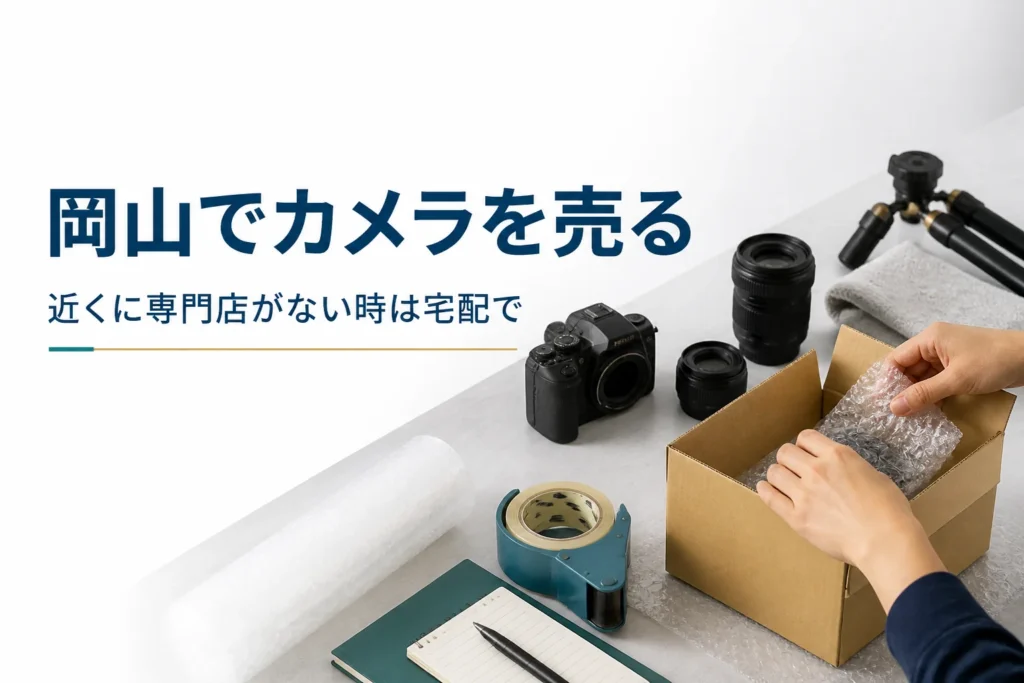 一眼レフと交換レンズを宅配買取用の箱に梱包している様子