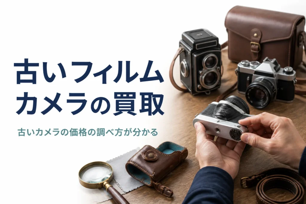 古いフィルムカメラの刻印を確かめている手元