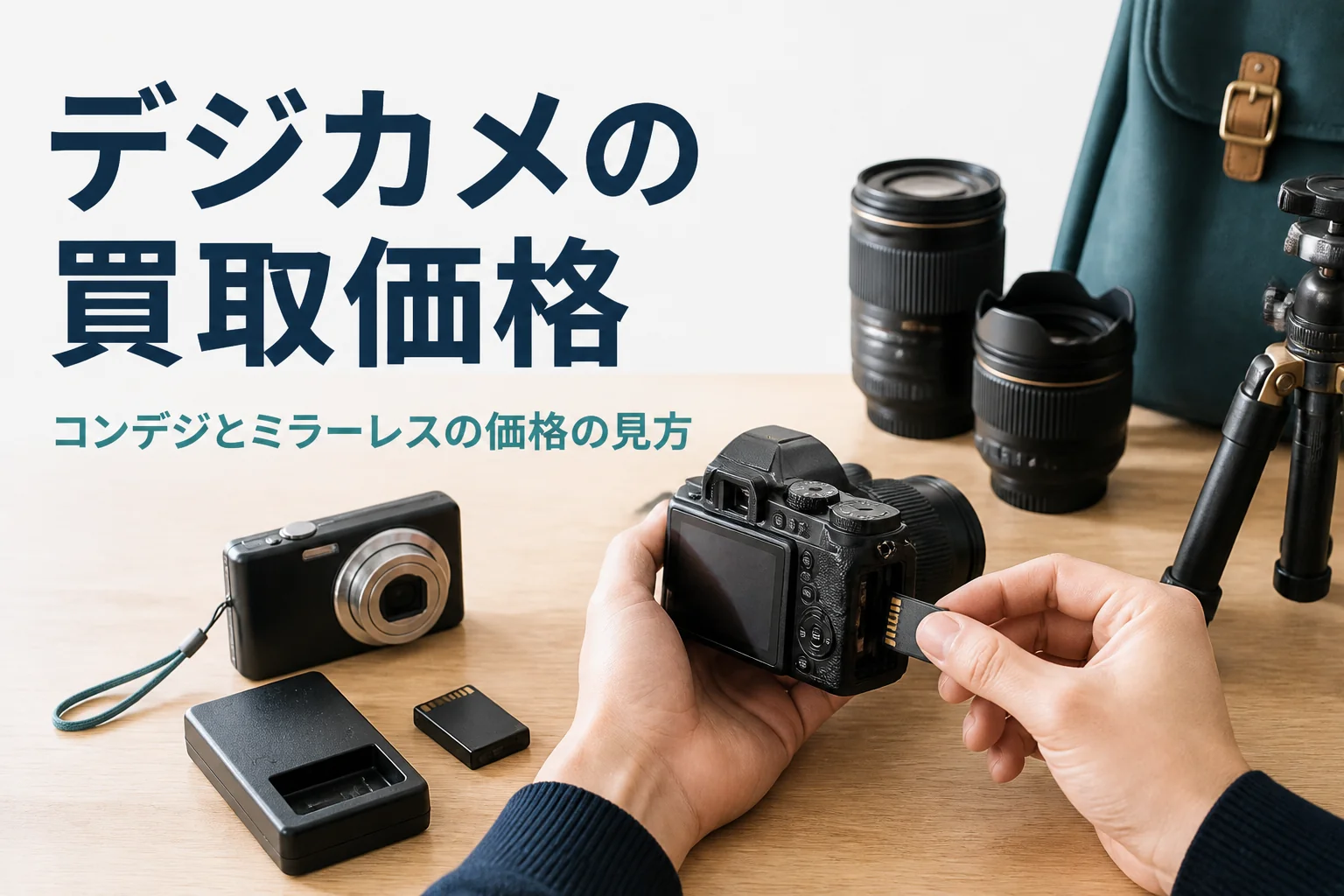 コンパクトデジカメとミラーレスカメラを売る前に準備している手元