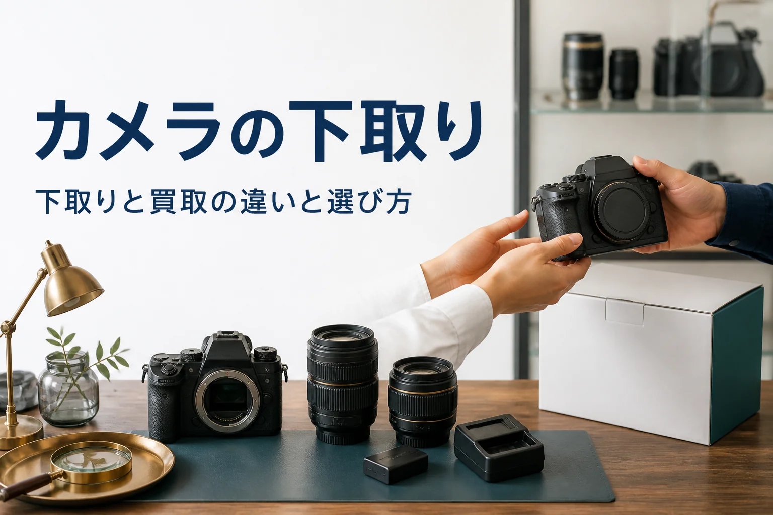 買い替えの時に古い一眼レフを下取りに出そうとしている手元