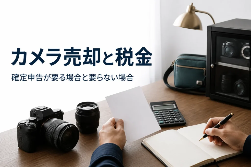 カメラの横で買取明細を見ながらメモを書いている手元