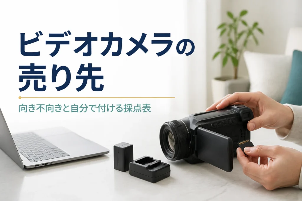 ハンディビデオカメラからメモリーカードを抜き、売る前の準備をしている様子