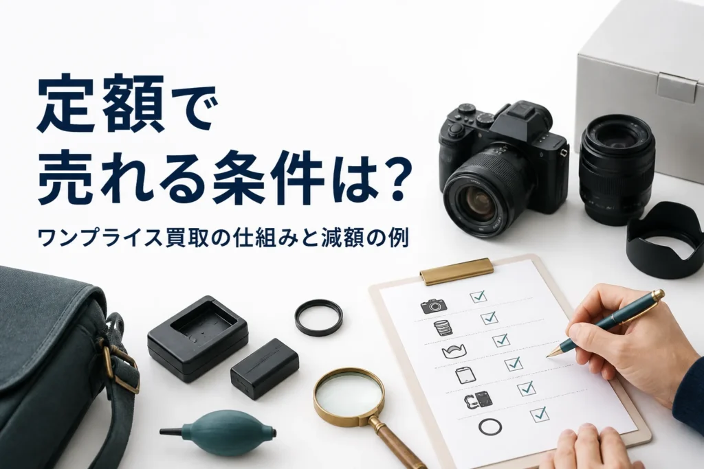 ミラーレスと交換レンズの付属品をチェックリストで確かめている様子