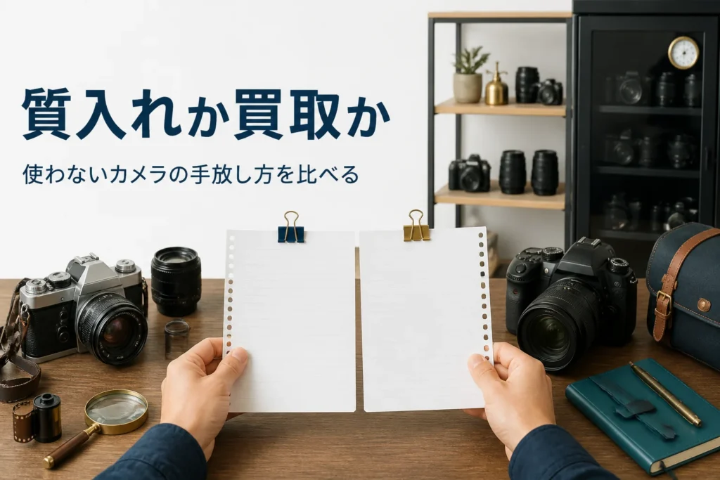 フィルムカメラと一眼レフを前に手放し方を考える手元