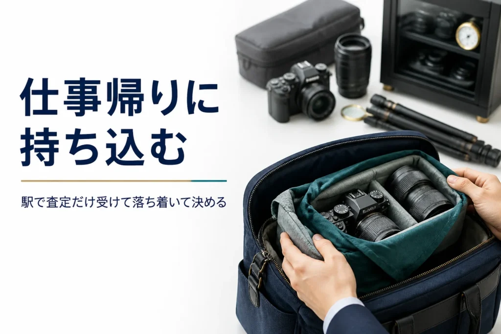通勤カバンからインナーケースに入れたミラーレス一眼を取り出す手元