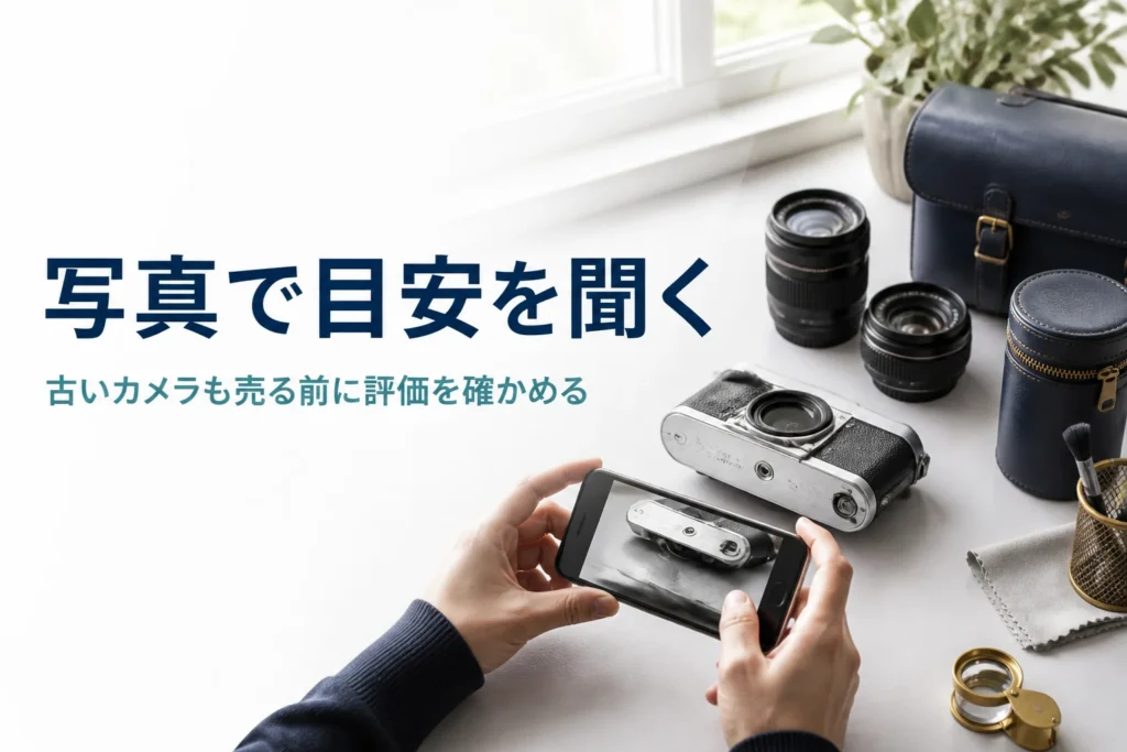 窓際で古いフィルムカメラをスマートフォンで撮影する手元