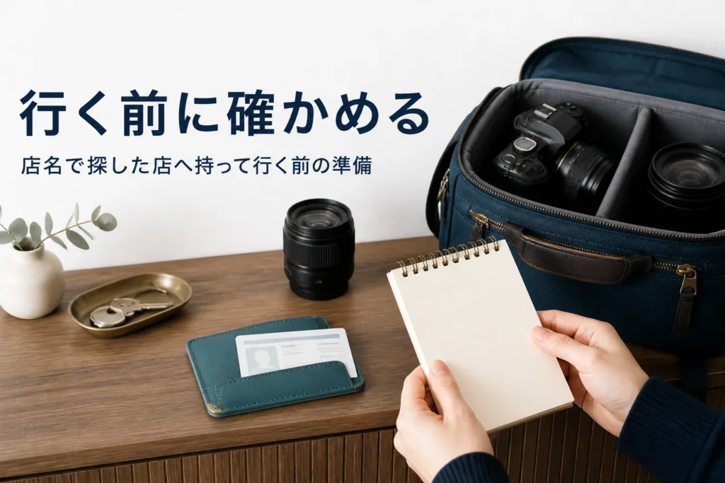 出かける前にカメラバッグと書類、メモをそろえる手元