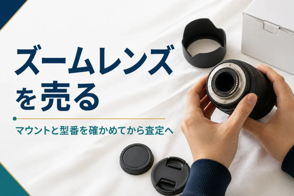 ズームレンズの後ろ側を見てマウントを確かめる手元