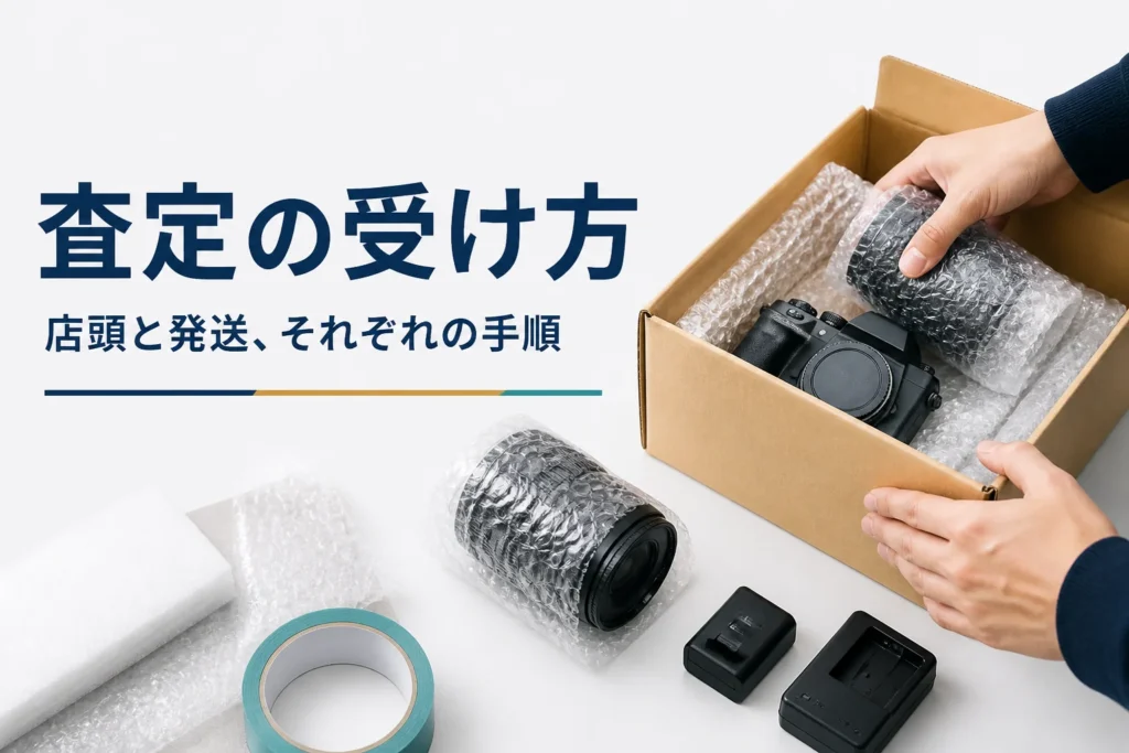 ミラーレスカメラと交換レンズを付属品と一緒に箱へ詰める手元