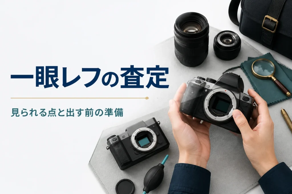 一眼レフとミラーレスを並べてマウント部分を確かめる手元