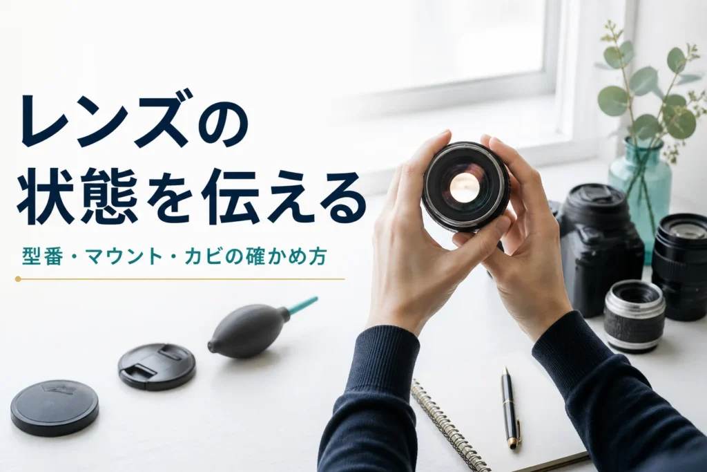 交換レンズを光にかざして中の状態を確かめる手元