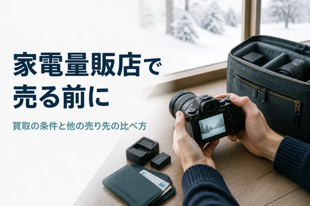 ミラーレスの電源が入るか確かめ、買取に持ち込む準備をしている様子