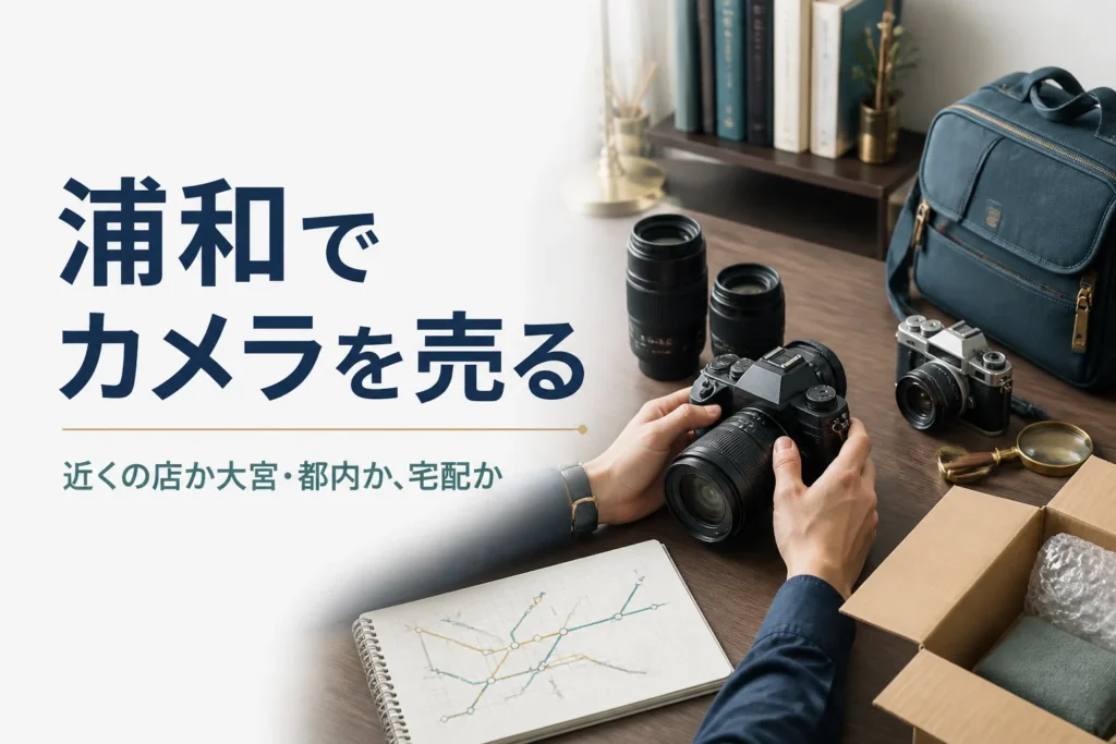 一眼レフと交換レンズの横で、持ち込むか宅配にするかメモを見て考えている様子