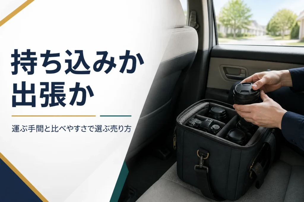カメラバッグに交換レンズを入れて車で持ち込む準備をする手元