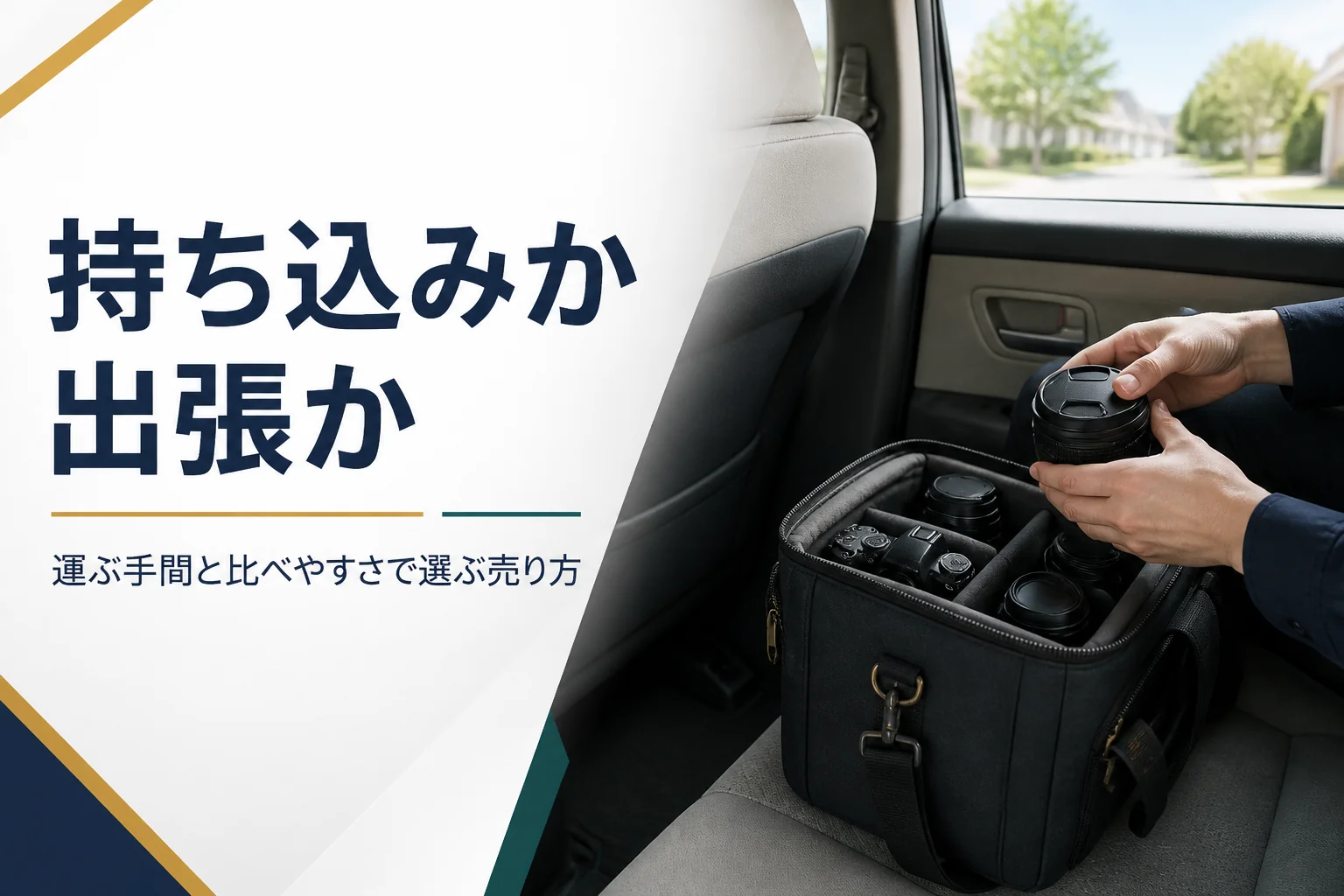 カメラバッグに交換レンズを入れて車で持ち込む準備をする手元