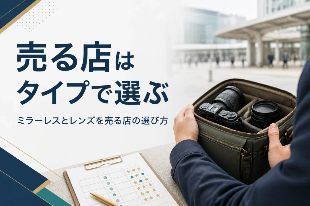 小型ミラーレスと交換レンズを持って売る店を選ぶ手元