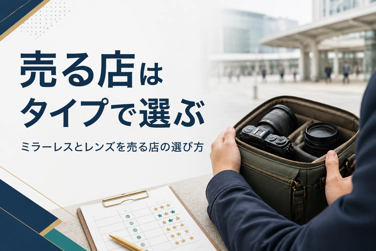 小型ミラーレスと交換レンズを持って売る店を選ぶ手元
