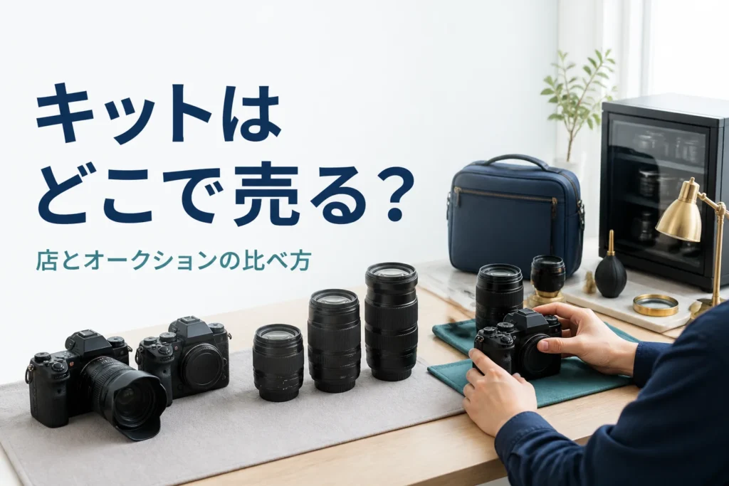 ダブルズームキットの一眼レフ2台分を並べて売り方を考えている様子