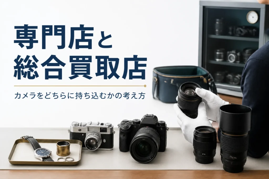 カメラと貴金属などを並べて、どの店に持ち込むか考えている様子
