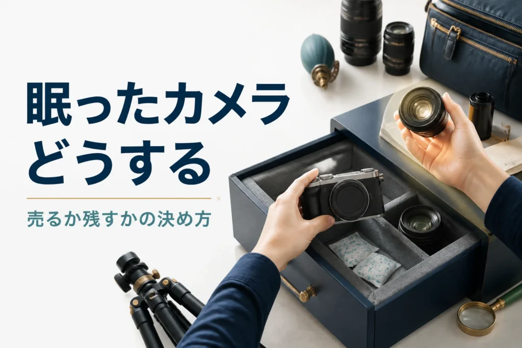しまったままのミラーレスカメラを取り出して状態を見ている様子