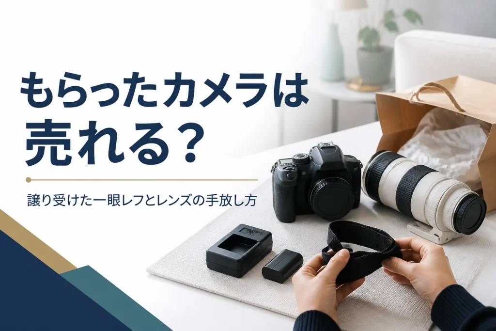 譲ってもらった一眼レフと望遠レンズの付属品を確かめている様子