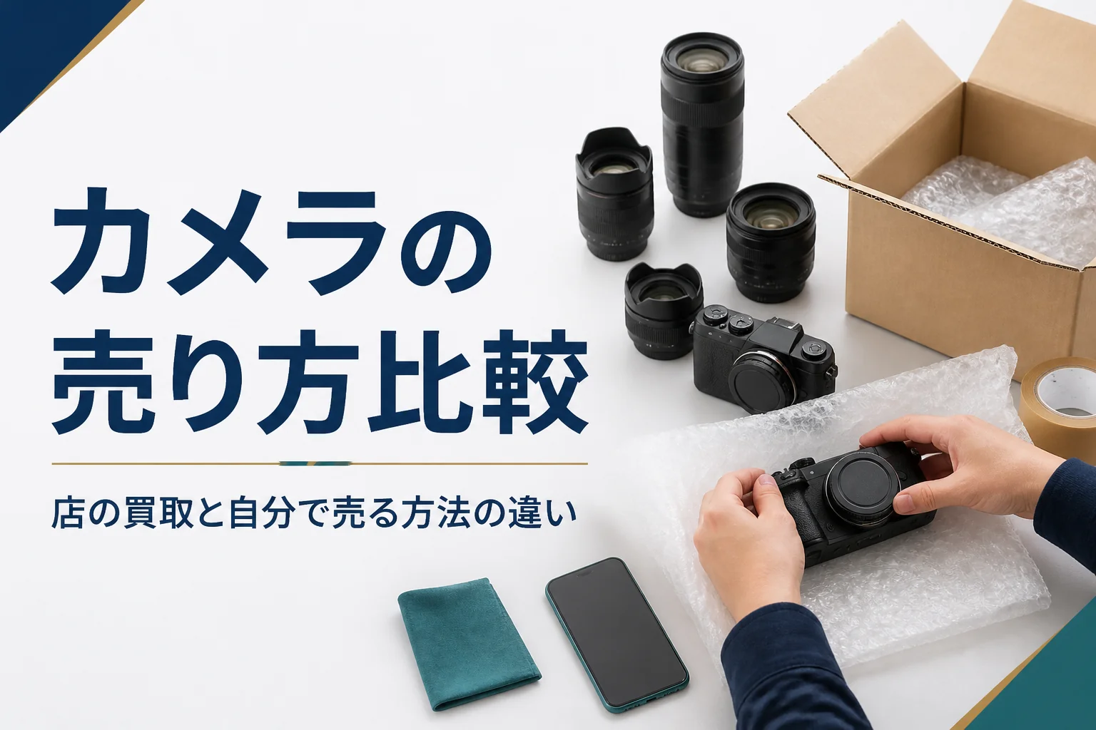 カメラを宅配買取で送るかフリマで売るか比べている様子
