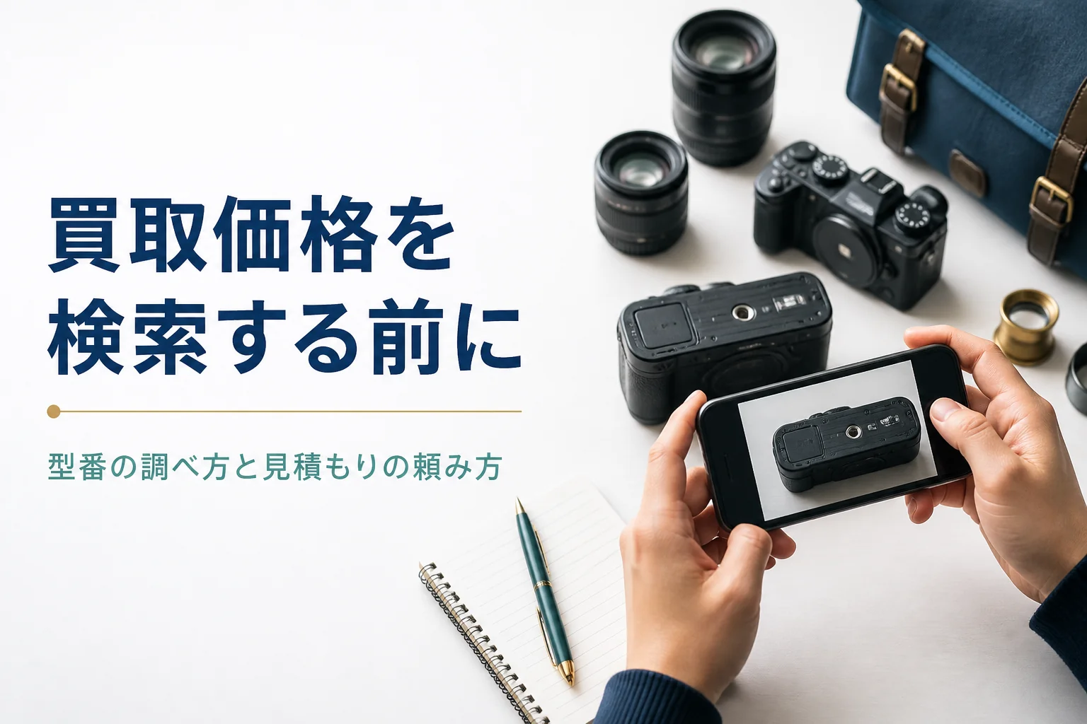 カメラの底面の型番の表記をスマホで撮って確かめている様子