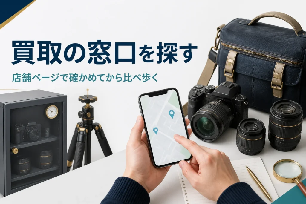カメラとメモを用意してスマホで買取の窓口を探す手元