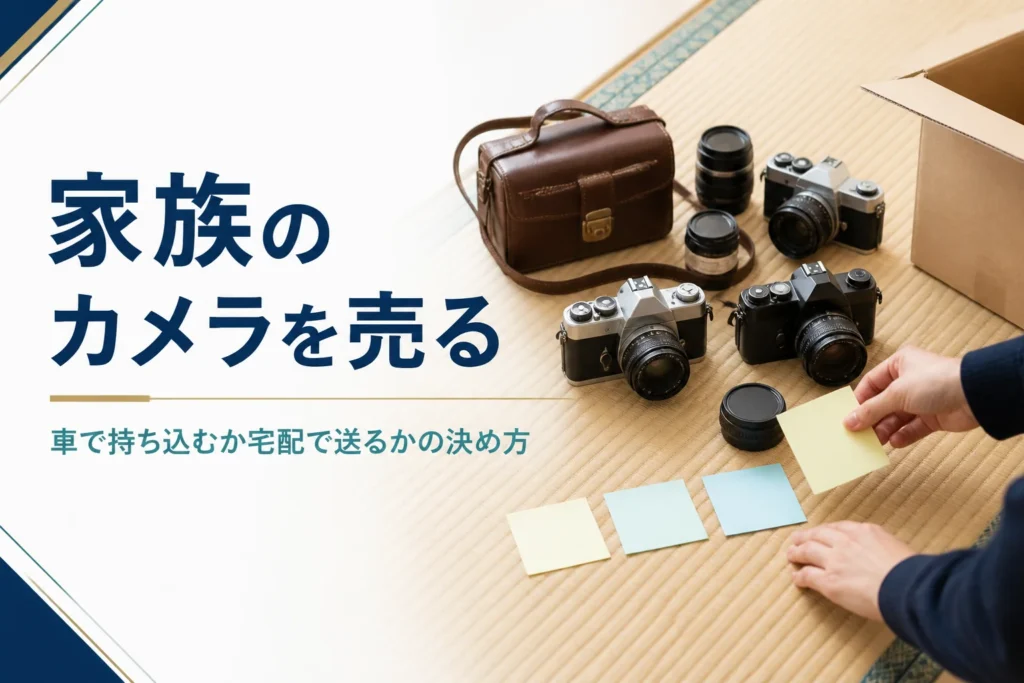家族の古いカメラとレンズを種類ごとに仕分ける手元
