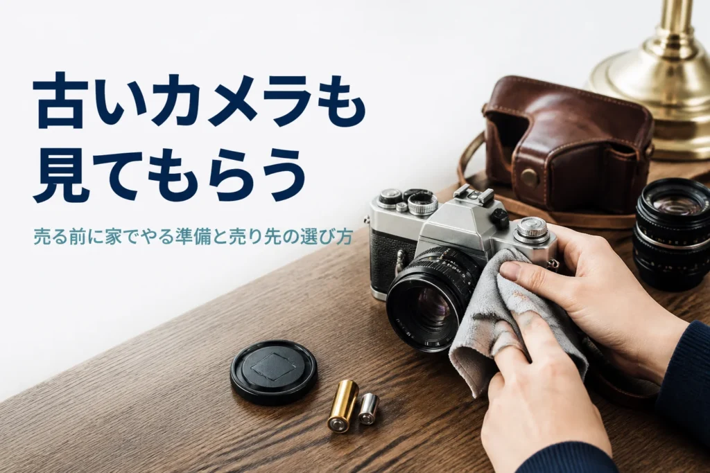 古いフィルムカメラを売る前に布でほこりを払う手元